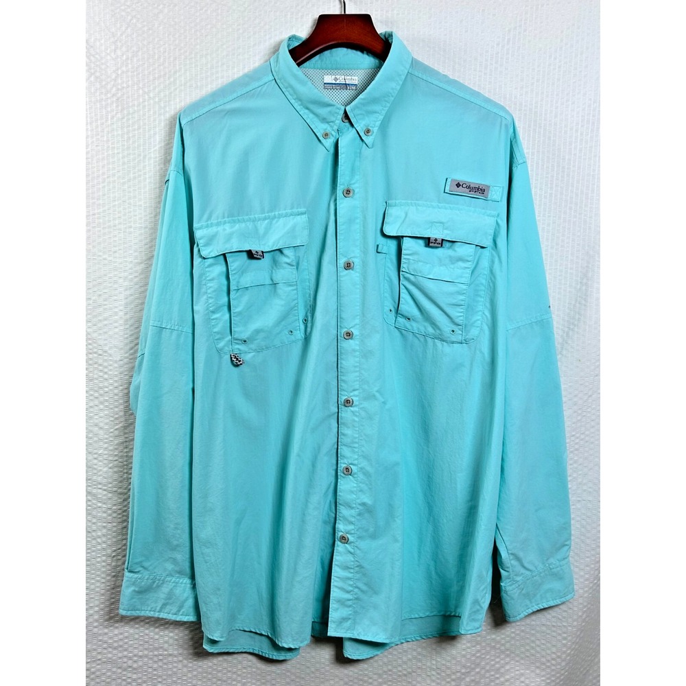Columbia PFG Mens XL Teal Aqua Omni Shade Fishing Hiking 100% Nylon Vented Shirt